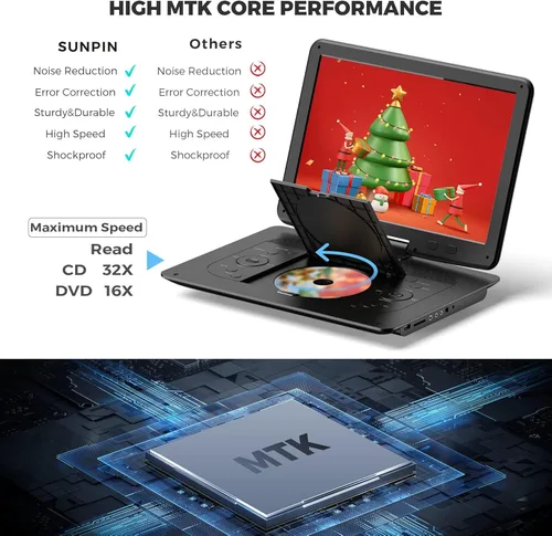 Miniatura 5 de Reproductor de DVD portátil de 16.9 pulgadas con pantalla grande HD de 14.1 pulgadas, batería recargable de 5 horas, reproductores de DVD para niños