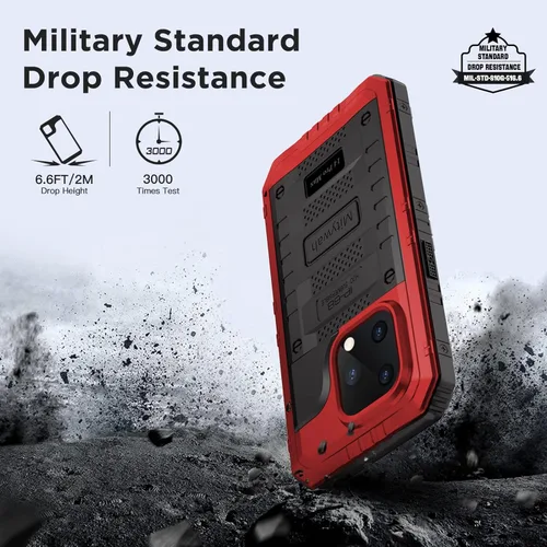 Miniatura 3 de Mitywah Funda impermeable para iPhone 7/iPhone 8 / iPhone SE 2020, funda de metal resistente de grado militar, protección de cuerpo completo, Negro