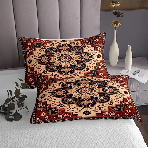 Miniatura 4 de Erosebridal Juego de ropa de cama Art Déco, juego de colcha de medallón oriental escarlata, juego de edredón de mandala hippie tradicional, vintage