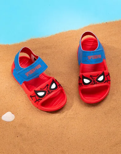 Miniatura 3 de Marvel Sandalias Spider-Man para niños, deslizadores de superhéroes con correa de apoyo para niños pequeños, calzado rojo y azul