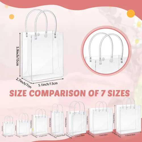 Miniatura 3 de LEIFIDE 50 bolsas de regalo de plástico transparente con asas, bolsas de mano de PVC reutilizables y transparentes para dulces, escuela, fiesta