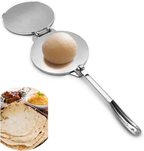 Miniatura 2 de HongK - Prensa de tortilla de aluminio 8" de ancho 10" Mango Maquina Para Hacer Tortillas Pan Press, Plata [P/N: ET-COOK005-20-SR]
