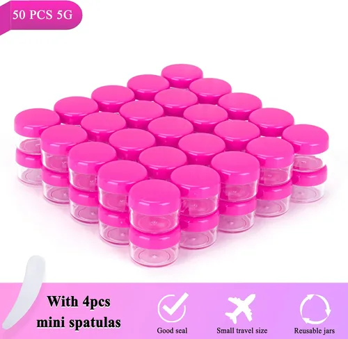 Miniatura 5 de 50 piezas de 5 gramos de contenedores de muestra, tarros vacíos de 5 ml con tapas, pequeños contenedores cosméticos, tarros de muestra mini con 4