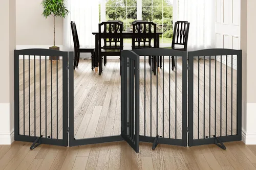 Miniatura 13 de PUPETPO Puertas independientes para mascotas con puerta de paso, valla interior para perros, puerta para perros para la casa, puerta, escaleras, Gris