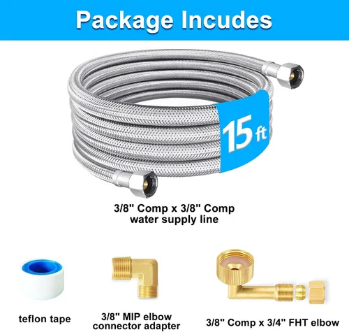 Miniatura 6 de Kit de instalación para lavavajillas, kit de manguera trenzada de acero inoxidable de 15 pies, tubo interior PEX de grado alimenticio, línea