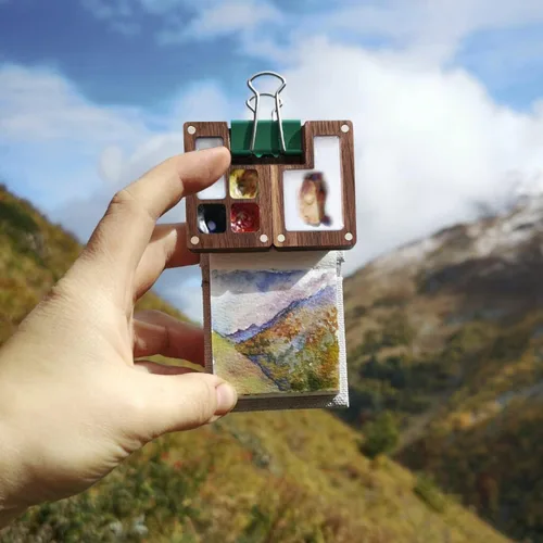 Miniatura 5 de gardorw Cuaderno de bocetos de acuarela con tapa bordada de 10.58 oz/m² (2.6 x 2.4 pulgadas), diario de viaje, bocetos de acuarela, regalo