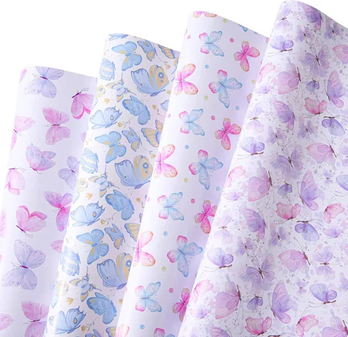 Sikiweiter - Papel de regalo de mariposas - 12 hojas de papel de regalo con diseño de mariposas para cumpleaños, bodas, baby shower, días festivos -