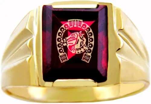 Miniatura 3 de Herradura de piedra CZ de granate rojo de oro amarillo de 10 quilates con anillo de cabeza de caballo