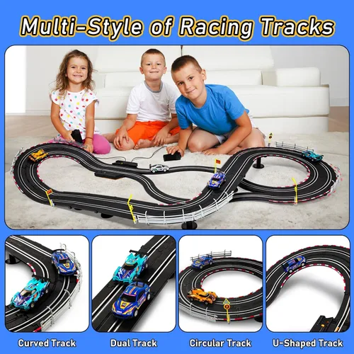 Miniatura 2 de Conjuntos de pista de carreras de coches ranurados eléctricos - 1:43 conjuntos de pista de carreras con 4 coches ranurados con faros, 2