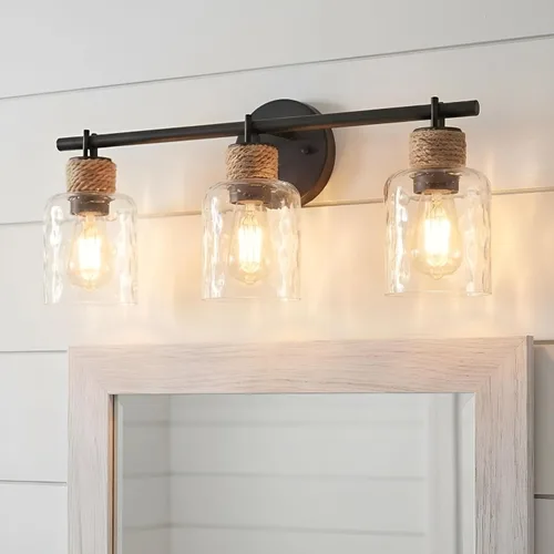 Miniatura 8 de Quoizel Naturals Baltic - Luces modernas de tocador de 14.5 pulgadas, 2 luces, estilo costero, color negro mate y cristal de agua transparente