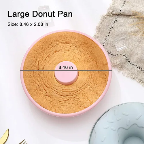 Miniatura 4 de Molde de silicona de gran tamaño para donas antiadherentes para hornear pasteles para bagel y donuts (8 pulgadas, rosa)