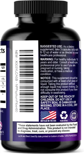 Miniatura 8 de Polvo de cáscara de psyllium de 2000 mg por porción, suplemento de fibra soluble para salud digestiva diaria y apoyo a la regularidad, cápsulas