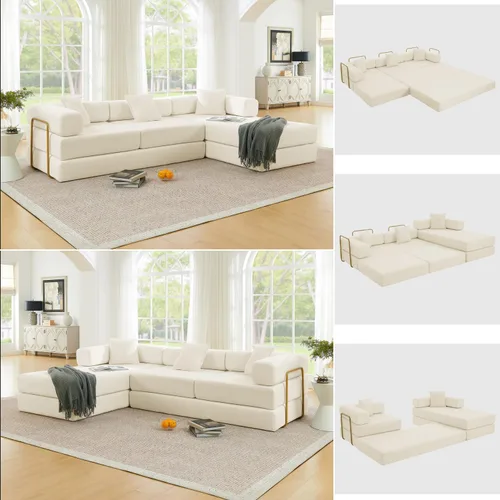 Miniatura 9 de HANXIN Sofá cama convertible de 78 pulgadas, sofá cama plegable con marco de forma fija, sofá biplaza sin hueso futón con cama extraíble, no Beige