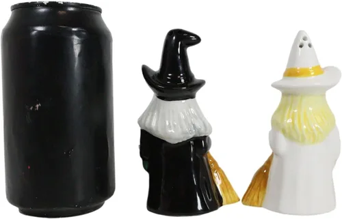 Miniatura 7 de Ebros Gift Fuerzas del bien y del mal Elphaba VS Glinda Brujas que llevan escobas con salero y pimentero, juego de figuras de cerámica con tapones