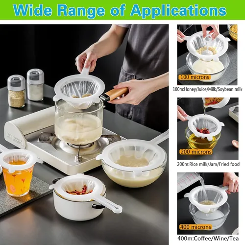 Miniatura 4 de Colador de malla de nailon ultrafino para cocina, colador de malla de yogur, colador de malla de plástico con asa, mini red de separación