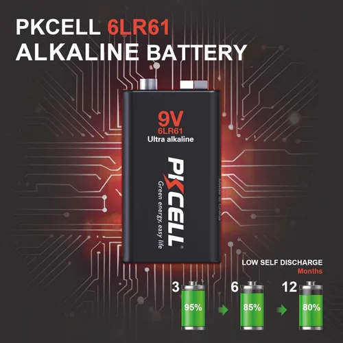 Miniatura 3 de PKCELL Paquete de 12 baterías de 9 voltios, baterías ultra alcalinas de 9 V 6LR61 de 9 V para detector de humo, alarmas de humo, vida útil de 10