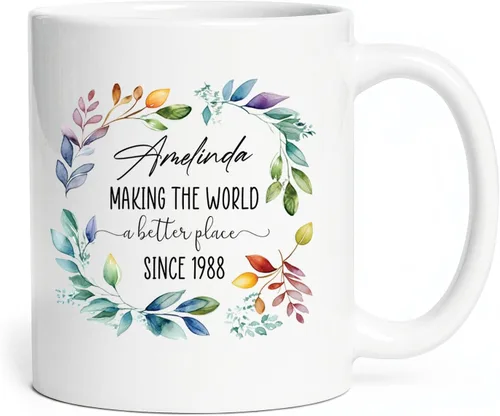 Miniatura 9 de Taza de cerámica blanca con monograma de letra inicial personalizada, alfabeto floral, nombre personalizado y inicial A-Z, taza de café de 11 onzas
