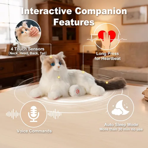 Miniatura 2 de Chongker Compañero interactivo robot gato mascotas, animales de peluche con peso hecho a mano, juguete de peluche para gato con respuesta de voz