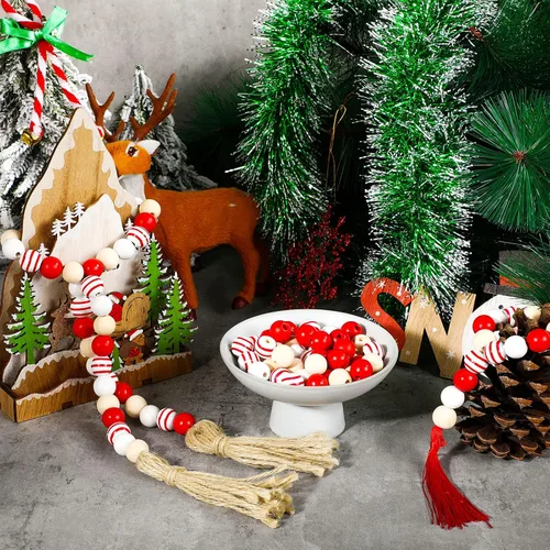 Miniatura 2 de Jetec 160 cuentas de madera coloridas de Navidad para manualidades de 0.632 pulgadas (0.630 in), rústicas, naturales, redondas, de madera pulida