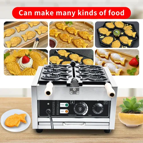 Miniatura 7 de Taiyaki - Máquina eléctrica Taiyaki para hacer gofres de pescado, 3 piezas, revestimiento de teflón antiadherente, hierro en forma de pescado, 110
