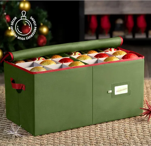 Miniatura 2 de ZOBER - Caja grande para guardar adornos navideños, con capacidad para 54 adornos y separadores, recipientes de tela no tejida y duraderos