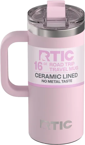 Miniatura 38 de RTIC - Taza de viaje para viajes de 16oz con tapa y asa, forrada en cerámica, aislada, de acero inoxidable, metálica, de doble pared con aislamiento