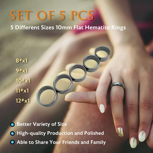 Miniatura 40 de Morchic - Anillos unisex de piedras de hematita, para equilibrar ansiedad, chakra raíz, (paquete de tamaños mixtos)