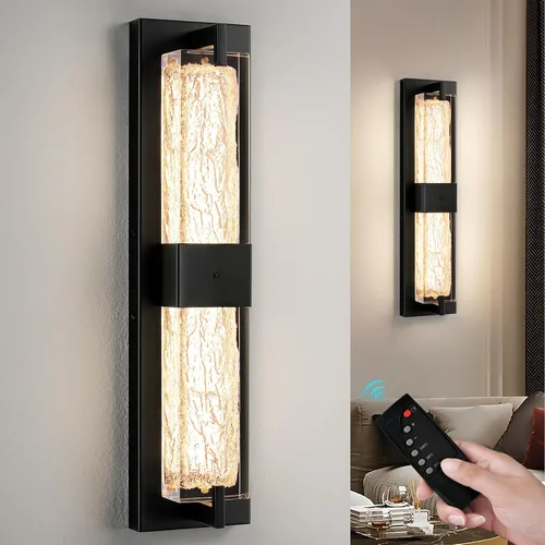 Miniatura 10 de WOSHITU Aplique de pared LED: apliques modernos dorados de 19 pulgadas, iluminación de pared, 3000 K, lámparas de pared de cristal regulables