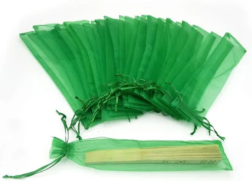 Miniatura 17 de 50 bolsas de organza transparente para abanicos, bolsas de regalo de organza plegables de 2 x 10 pulgadas con cordón, bolsas de seda para recuerdos