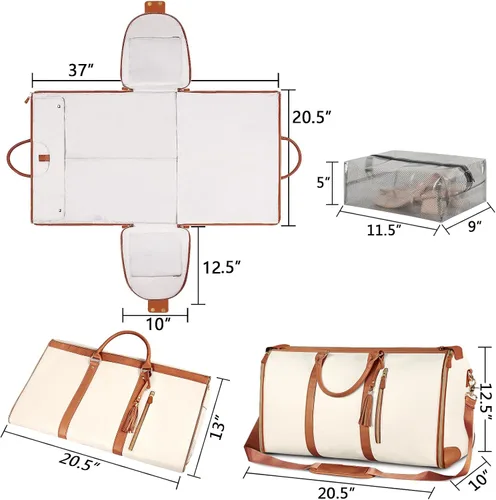 Miniatura 4 de Bolsa de mano para ropa, bolsa de lona grande de piel sintética, beige (C-beige), Bolso
