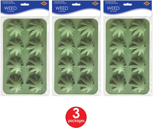 Miniatura 2 de Beistle , 3 moldes de hielo para malezas, 9 x 5.25 pulgadas, verde