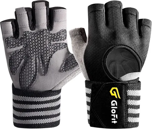 Guantes de entrenamiento con soporte para muñeca para hombres y mujeres, guantes de levantamiento de pesas, antideslizantes, acolchados, sin dedos,