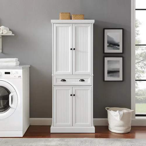 Miniatura 12 de Crosley Furniture Shoreline Coastal - Armario de almacenamiento para despensa con estantes, cocina, comedor o lavandería, color blanco