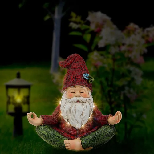Miniatura 2 de Smadeer Estatua de gnomo de yoga de jardín, figura de gnomos al aire libre con luces solares, Knome en postura de yoga para decoración de jardín