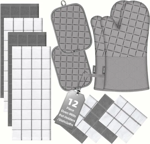Manoplas de horno para toallas de cocina y paños de cocina, juego de soportes para ollas, guantes de cocina, paños de cocina resistentes al calor de