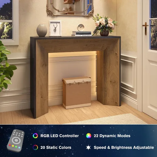 Miniatura 5 de Mesa de entrada de 41 pulgadas con luz LED, mesa consola de madera de granja detrás del sofá, mesa de sofá rústica estrecha para sala de estar, mesa