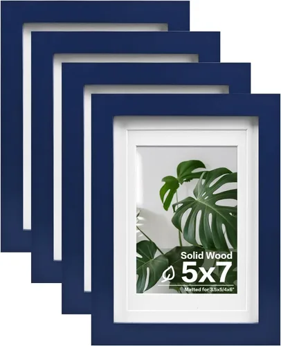 Miniatura 55 de Egofine Juego de 4 portarretratos de 4 x 6, hechos de madera maciza cubierta de plexiglás de 3 x 4.5 pulgadas y 3.5 x 5 pulgadas con paspartú o de 4