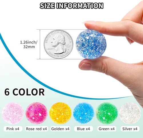 Miniatura 3 de Pllieay 24 bolas inflables con purpurina, 1.260 in, 6 colores, para regalos de fiesta de niños y rellenos de bolsas de regalos, relleno de bolsas