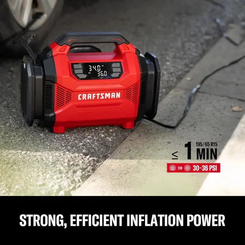 Miniatura 5 de CRAFTSMAN Inflador de neumáticos de doble potencia, compresor de aire portátil, enchufe de automóvil de 12 V CC y uso doméstico de 120 V CA, hasta