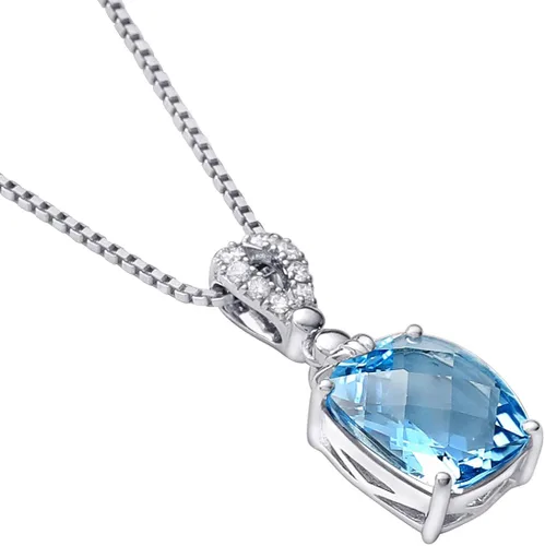 Miniatura 3 de Peora Colgante de oro blanco macizo de 14 quilates con topacio azul suizo y diamantes cultivados en laboratorio para mujer, 4.60 quilates en total