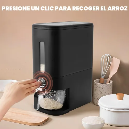 Miniatura 8 de Dispensador de arroz 25 libras Contenedor de almacenamiento de arroz 25 libras con esponja, cuchara y taza medidora Contenedor de arroz