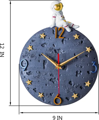Miniatura 3 de Reloj de pared con temática espacial, reloj de pared con luna de astronauta, reloj silencioso moderno de 12 pulgadas para habitación de niños