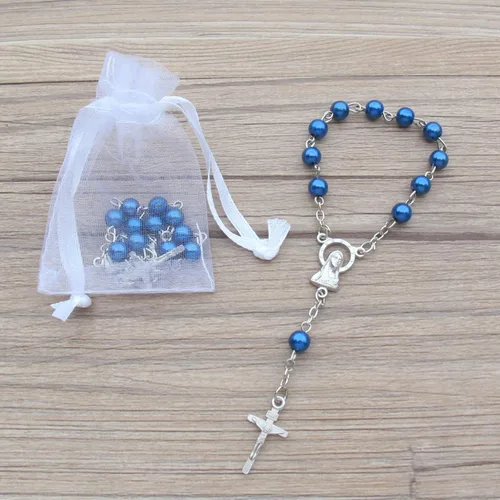 Miniatura 7 de WE Bautismo Favores Mini Rosarios para niño - (24 unidades) Cuentas Azul Marino con Acentos Plateados - Recuerditos De Bautismo - Rosarios de Dedo
