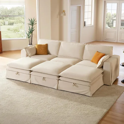 Miniatura 22 de Sofá modular lavable de gran tamaño de 89 pulgadas, sofá nube con funda totalmente extraíble, sofás seccionales para sala de estar, tela