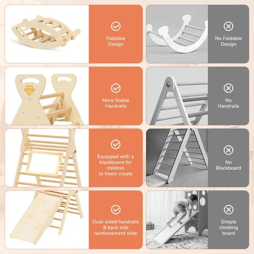 Miniatura 4 de Pikler - Juego de triángulos 8 en 1 plegable Montessori Juguetes de escalada de madera para niños pequeños de 1 a 5 años, gimnasio de selva