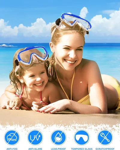 Miniatura 5 de Gafas de natación para adultos y niños, gafas de natación antivaho con cubierta para la nariz, sin fugas, máscara de buceo de esnórquel transparente