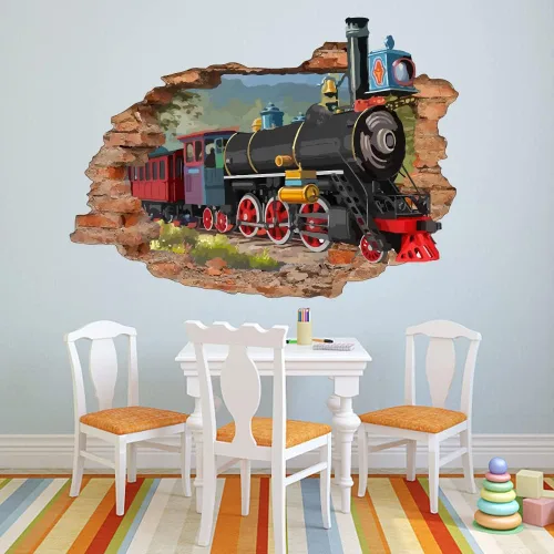 Miniatura 8 de SUPERDANT Adhesivo de pared de tren retro 3D para despegar y pegar, mural de vinilo para habitación de los niños, dormitorio, sala de estar, sala