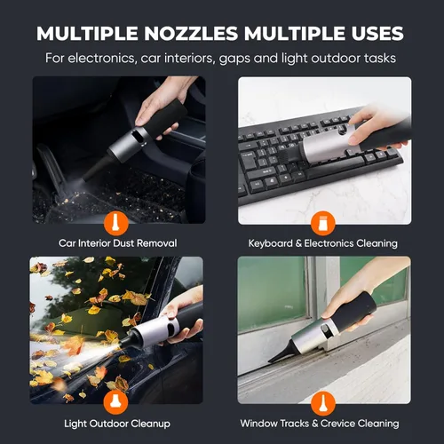 Miniatura 4 de Plumero de aire eléctrico, plumero de aire comprimido inalámbrico, cuerpo de metal, 4 velocidades, agarre para turbo, para teclado, PC, limpieza