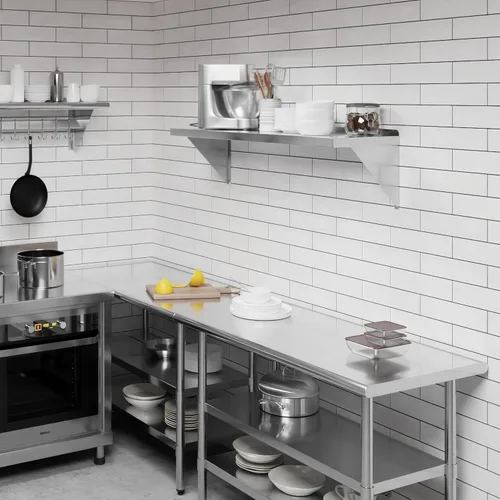 Miniatura 6 de AmGood Estante de pared de acero inoxidable de 14 x 48 pulgadas Estantería de metal para electrodomésticos y equipos Cocina, restaurante