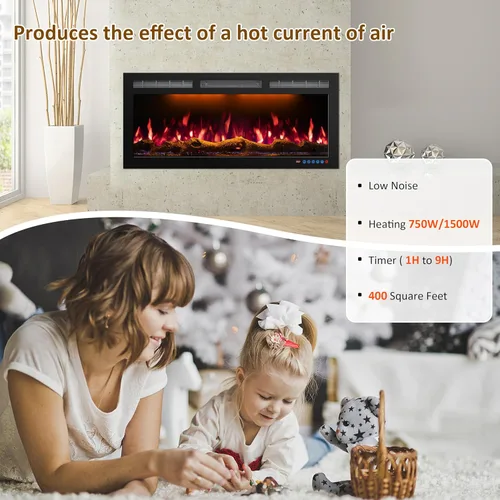 Miniatura 6 de Chimenea eléctrica de 50 pulgadas habilitada para WiFi con insertos y montaje en pared, chimenea eléctrica empotrada, llama multicolor, control por